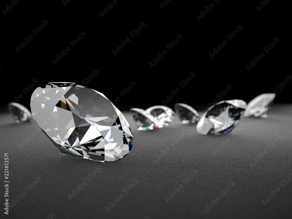 Realistic diamonds on black background, 3D illustration. Realistic diamonds on black background, 3D illustration.