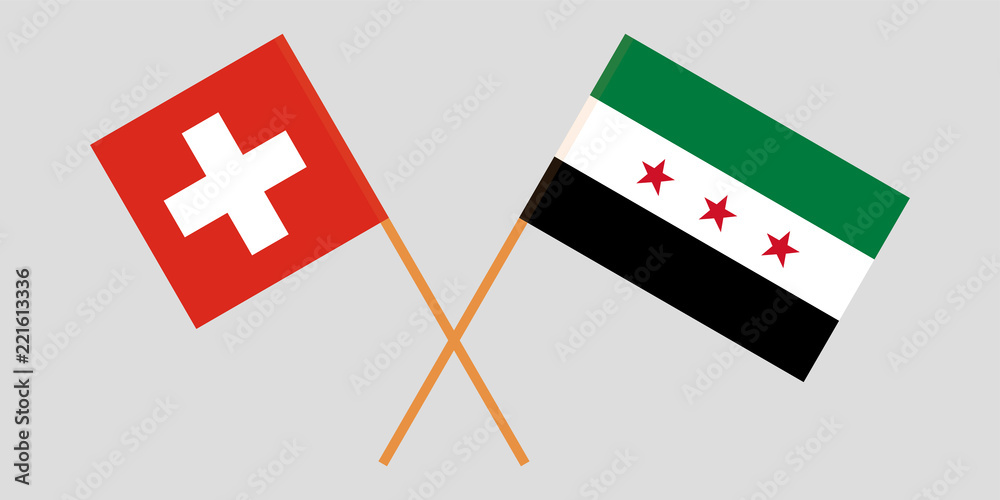 Crossed Syrian National Coalition and Switzerland flags. Official colors. Correct proportion. Vector