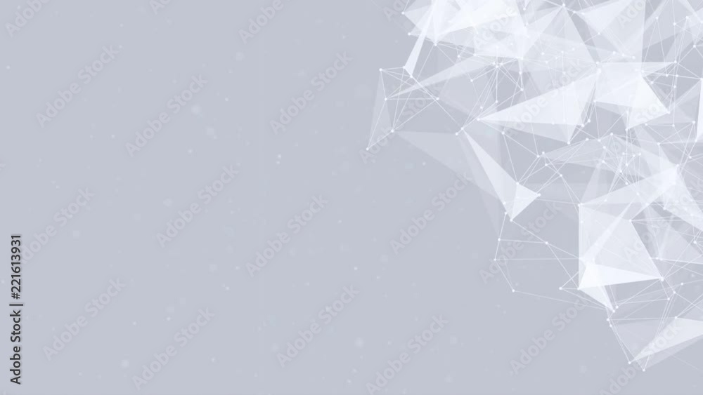 224. Clean White Abstract polygonal Digital Geometrical Polygon Plexus Fractals Moving low poly Technologies Minimalist design element Seamless loop background for corporate business presentation