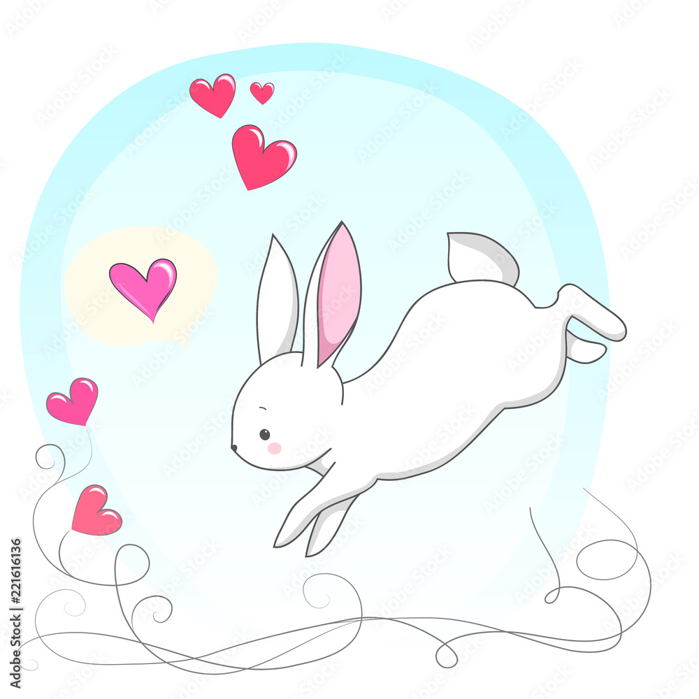 Cute white romantic bunny with heart