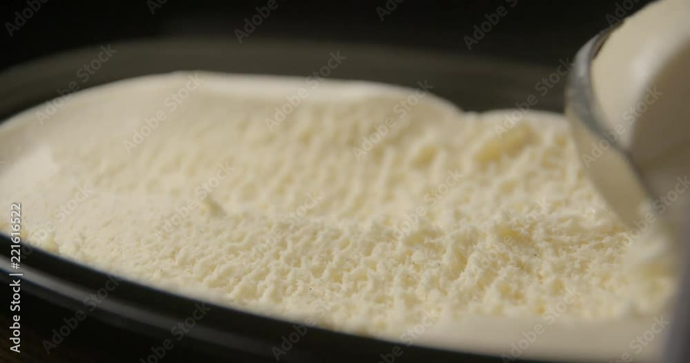 Vanilla ice cream serving slow motion