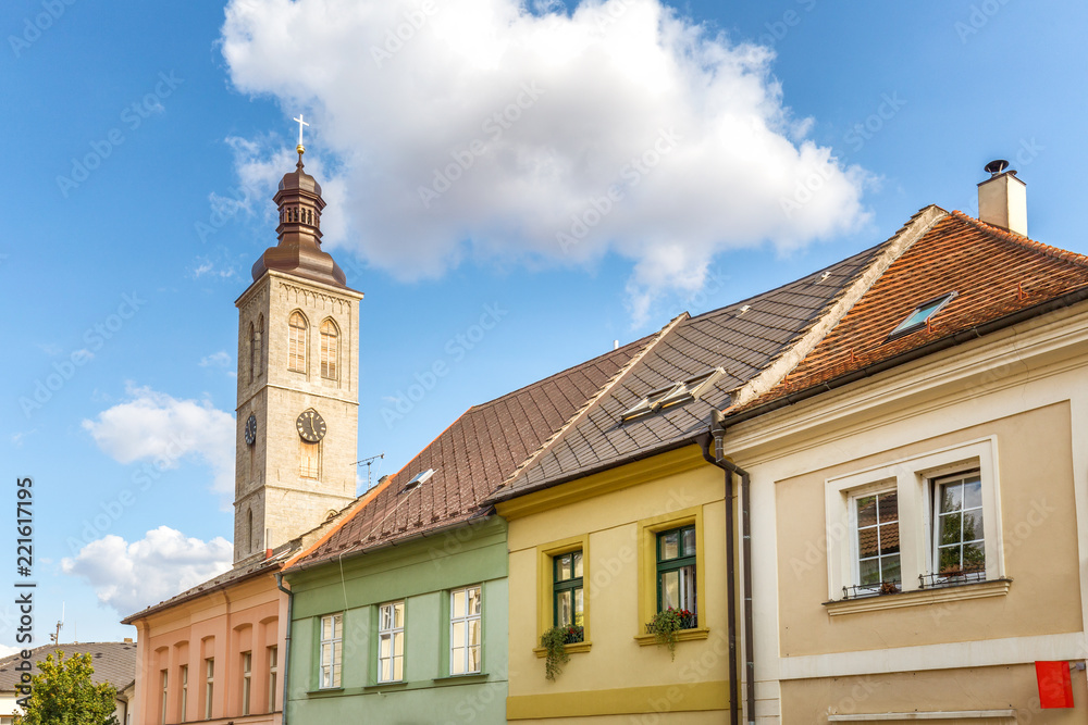 Colorful facades of houses in the historic center of Kutna Hora in the Czech Republic, Europe.