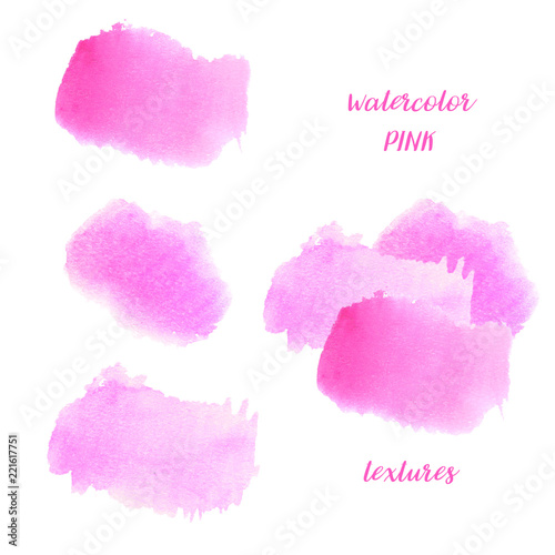 Pink monochrome stains isolated on white. Hand painted watercolor textures
