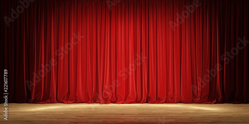 Obraz na plátně Empty theater stage with red velvet curtains.