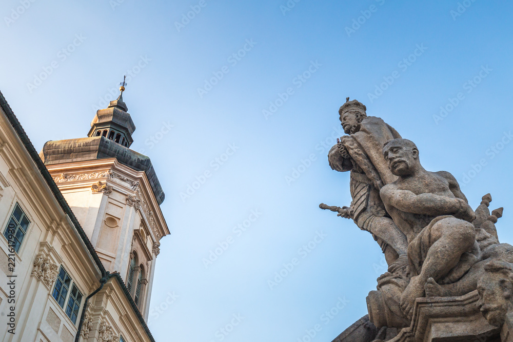 Historical statues near Jesuit College in Kutna Hora, Czech Republic, Europe.