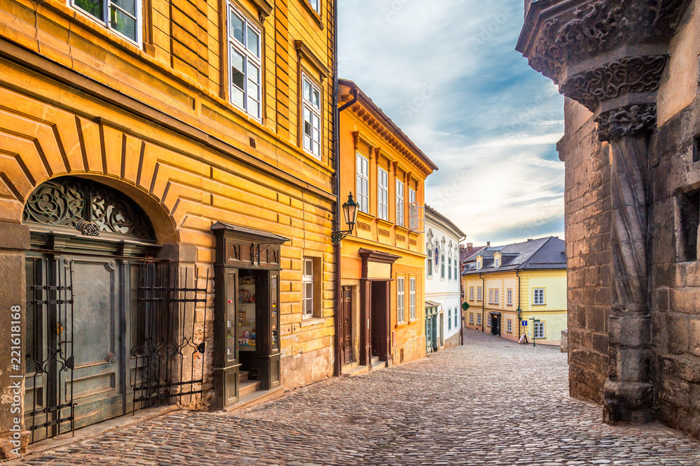 Colorful facades of houses in the historic center of Kutna Hora in the Czech Republic, Europe.