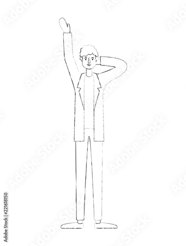 young man with hand up character