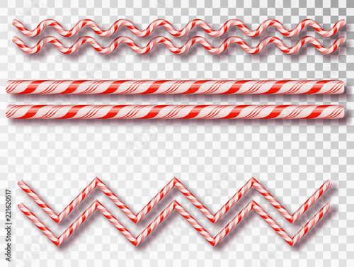 Christmas Candy border isolated . Blank Christmas design, realistic red and white twisted cord frame. New Year 2019. Holiday design, decor. Vector illustration