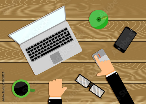 Workplace table with laptop. Workspace office desk