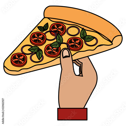 hand with italian pizza portion
