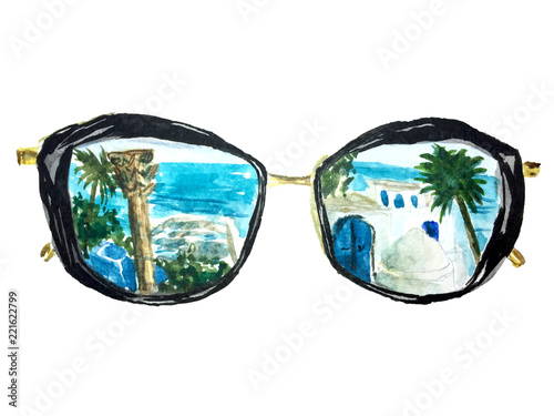 tunisia sunglasses watercolor illustration