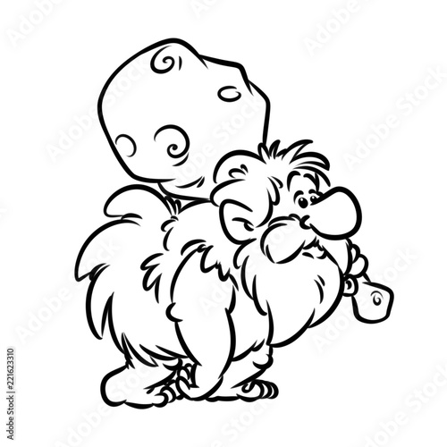 Obraz na plátně Troglodyte caveman wild hunter baton cartoon illustration isolated image colorin