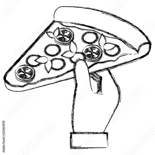 hand with italian pizza portion