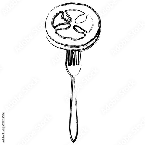 fresh tomato slice in fork