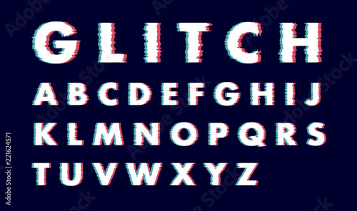 Alphabet Vector distorted glitch font. Trendy style lettering typeface. Latin letters from A to Z.