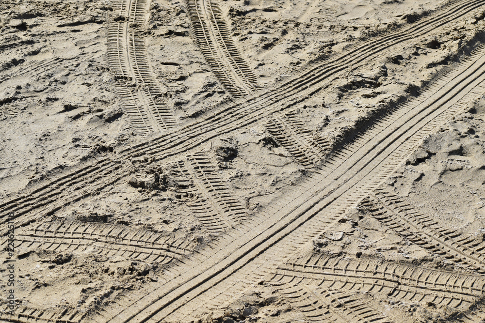 Fototapeta premium Empreintes de pneus sur le sable d'une plage