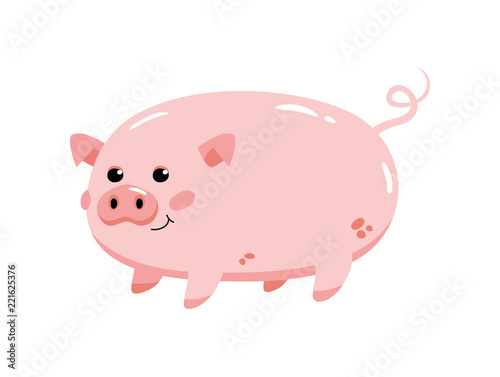 Cute pink pig on a white background