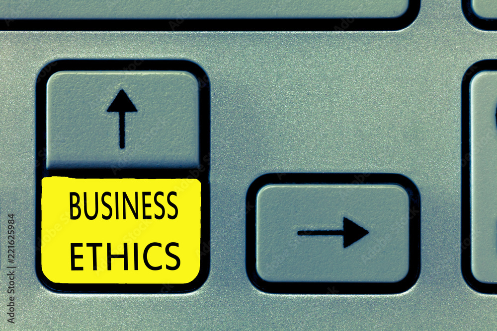 Fototapeta premium Writing note showing Business Ethics. Business photo showcasing Moral principles that guide the way a business behaves.