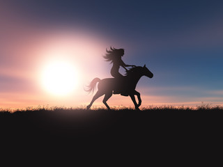 Sierkussen Paardrijden Amazone te paard bij zonsondergang  © Kirsty Pargeter