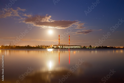 Lunar night over thermal power station. Voronezh
