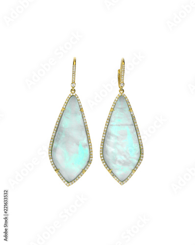 Fotografía Opal gemstone and diamond earrings isolated on white