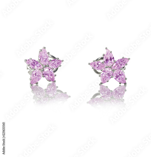 Pink Diamond Stud earrings pair isolated on white