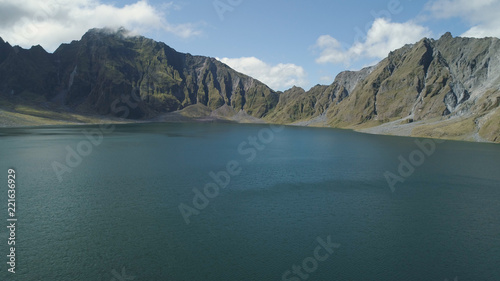 Crater lake of the volcano Pinatubo among the mountains, Philippines, Luzon. Aerial view beautiful landscape at Pinatubo mountain crater lake. Travel concept