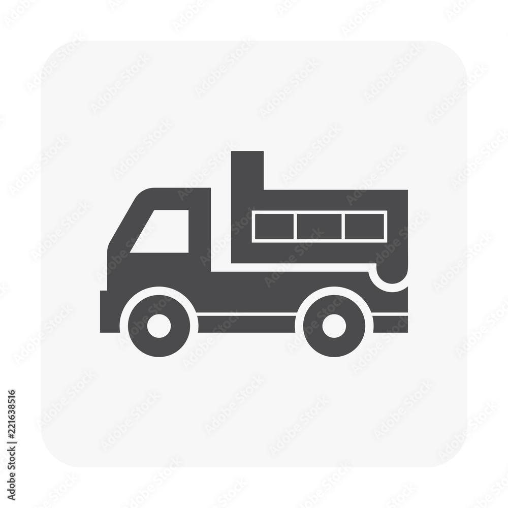 Dump truck vector icon. May called tipper truck, dumper trailer or tip lorry. Heavy machine equipment or vehicle for construction to load, unload, carrier, transport and delivery sand, rock and gravel Dump truck vector icon. May called tipper truck, dumper trailer or tip lorry. Heavy machine equipment or vehicle for construction to load, unload, carrier, transport and delivery sand, rock and gravel