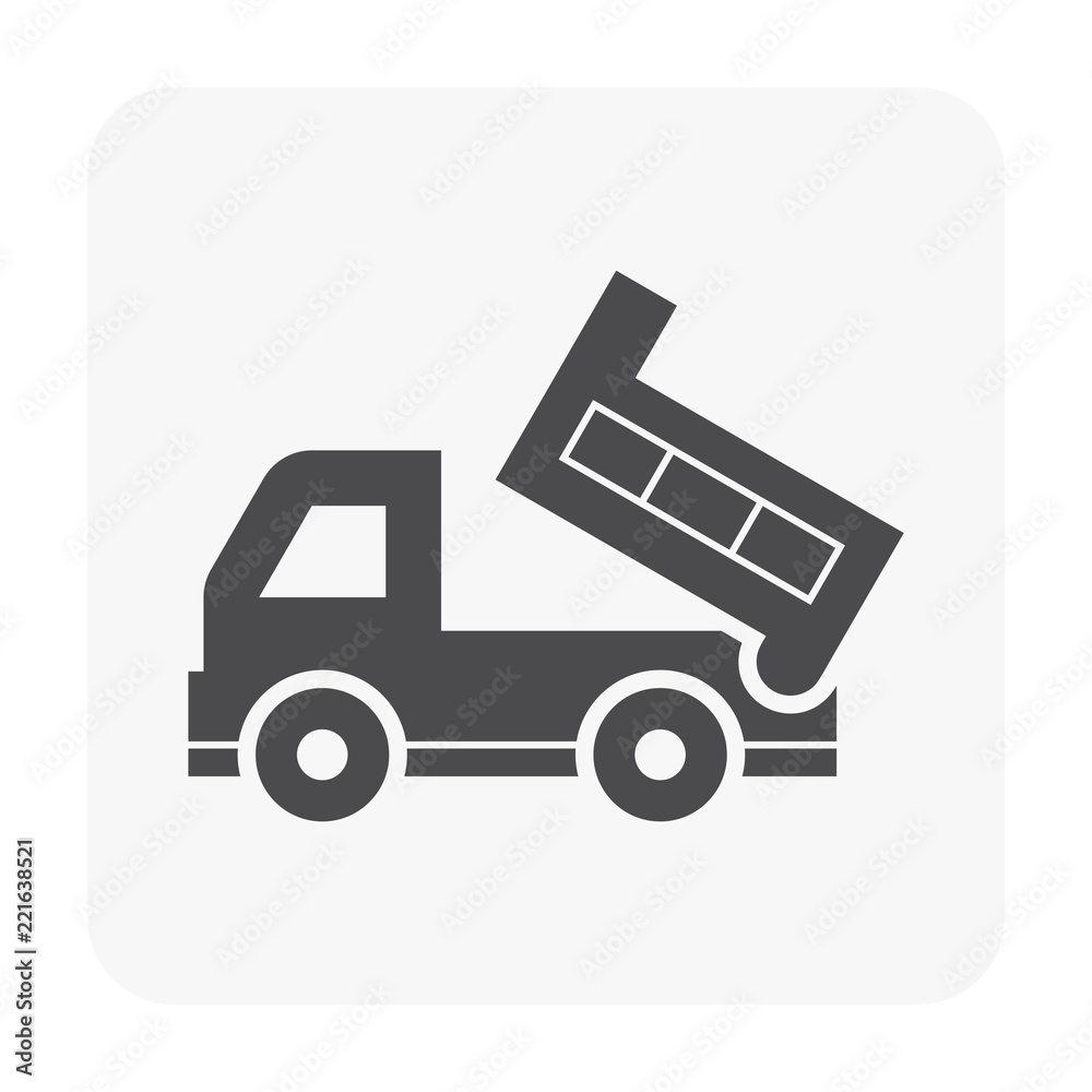 Dump truck vector icon. May called tipper truck, dumper trailer or tip lorry. Heavy machine equipment or vehicle for construction to load, unload, carrier, transport and delivery sand, rock and gravel Dump truck vector icon. May called tipper truck, dumper trailer or tip lorry. Heavy machine equipment or vehicle for construction to load, unload, carrier, transport and delivery sand, rock and gravel