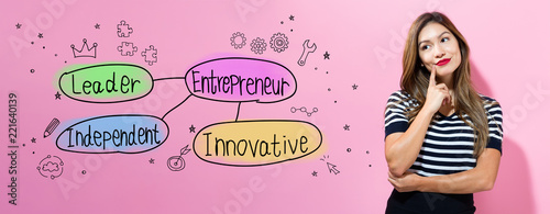 Fotografi Entrepreneur theme with young businesswoman in a thoughtful face