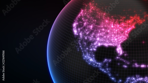 dark earth globe with glowing details of city and human population density areas. 3d illustration photo