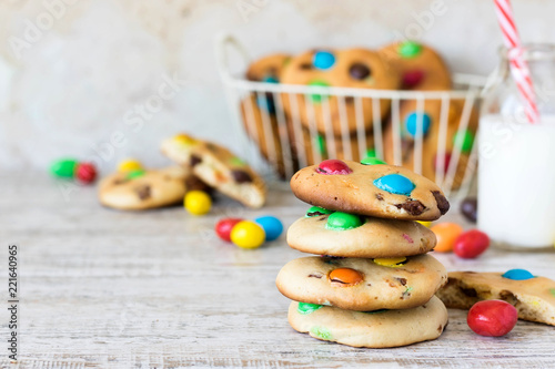 American biscuits with colorful chocolate sweets m&m