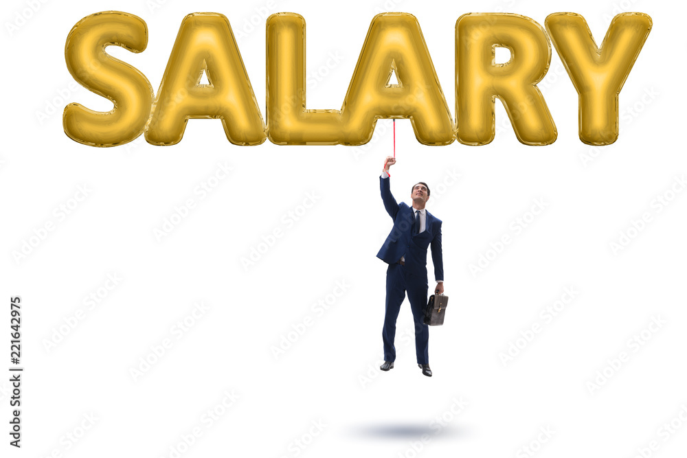 Businessman flying in salary concept Businessman flying in salary concept