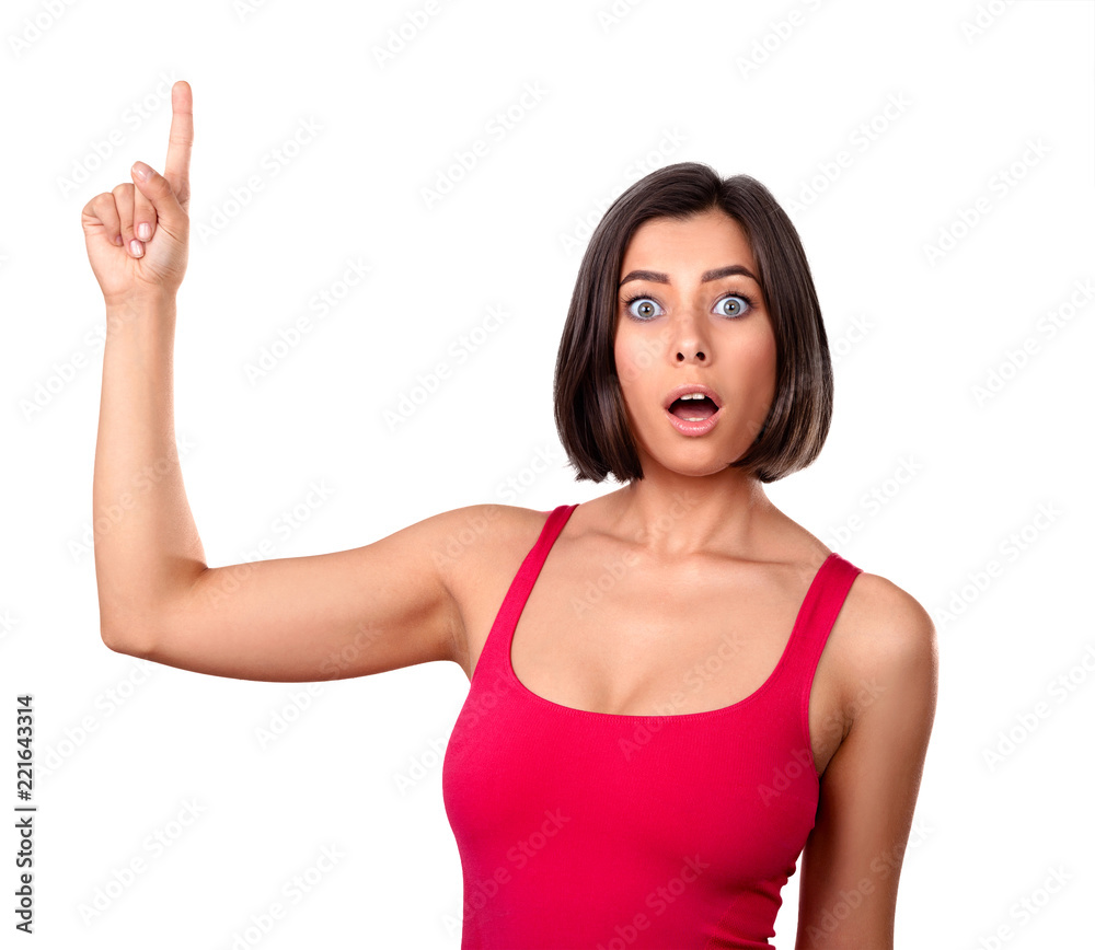 Woman pointing up Woman pointing up