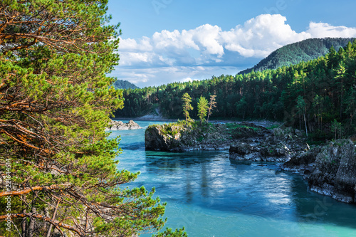 The Katun river with rocky cliffs. The Altai Mountains, Southern Siberia photo