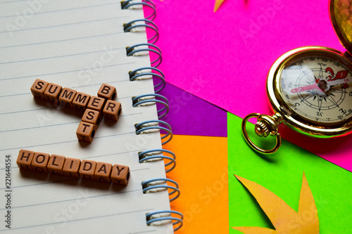 Best summer holiday message written on wooden blocks. Vacation and travel concepts. Cross processed image