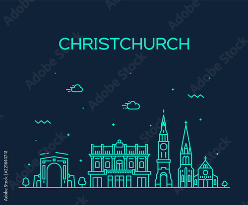 Christchurch city skyline, New Zealand vector line