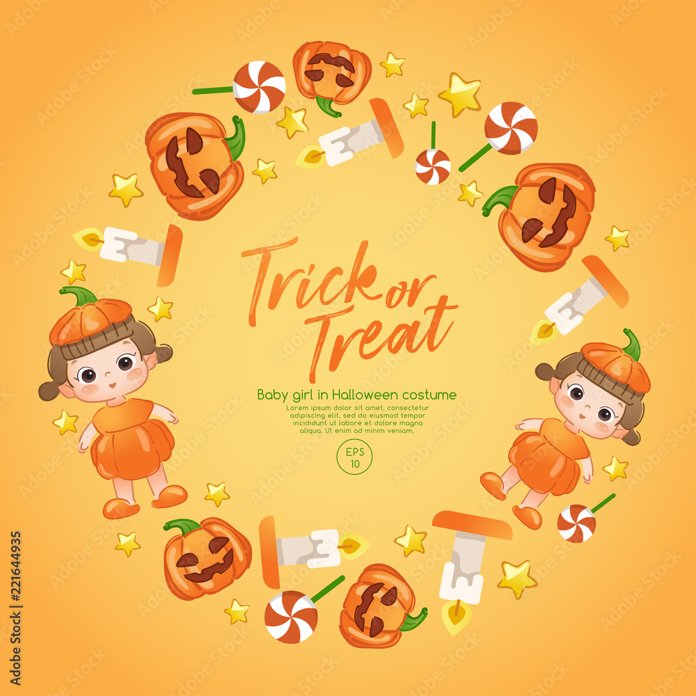 Baby Girl in Halloween Costume : Card Layout Template : Vector Illustration Baby Girl in Halloween Costume : Card Layout Template : Vector Illustration