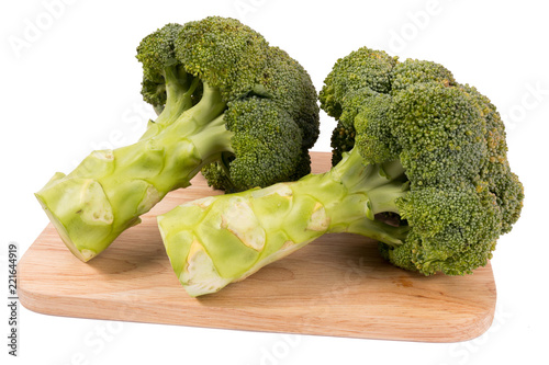 Broccoli on the cutting board isolated on white background