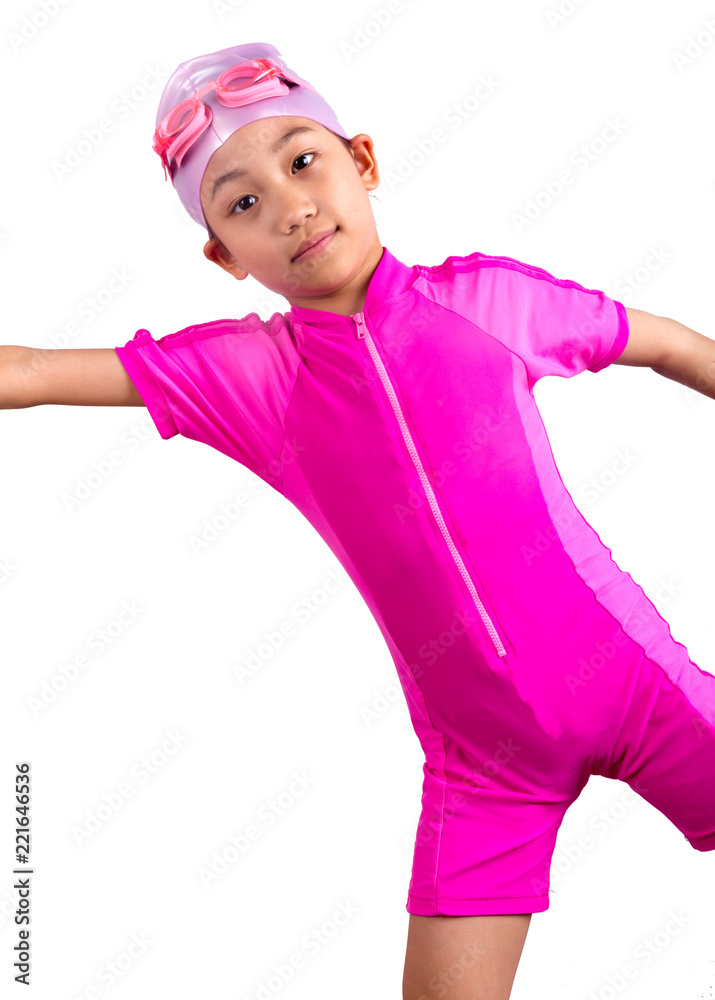 little girl with swimsuit isolated in white background little girl with swimsuit isolated in white background
