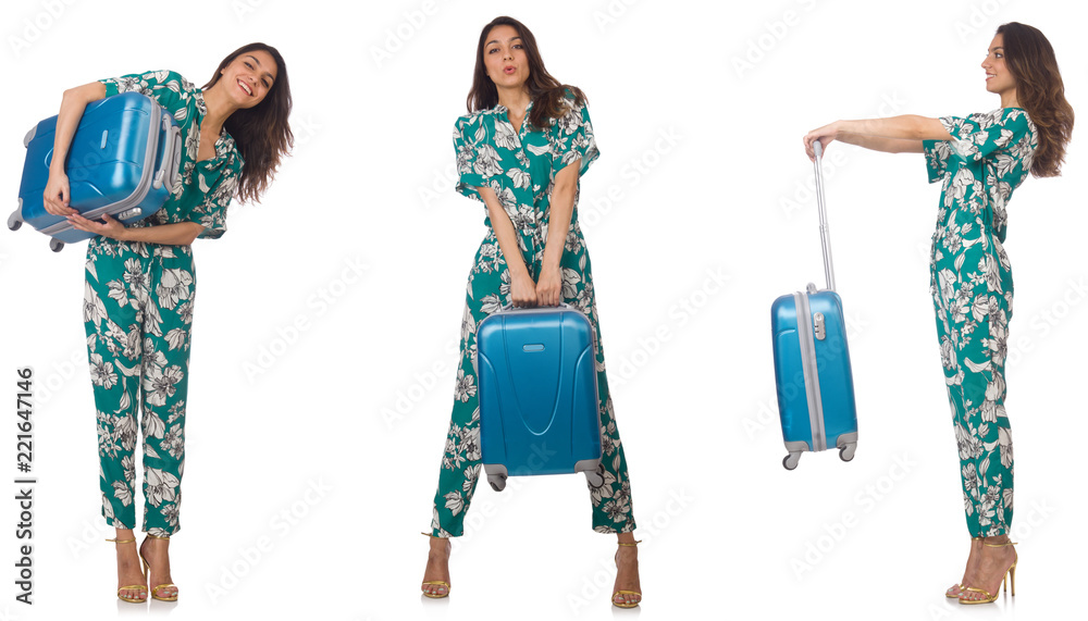 Woman with suitacases preparing for summer vacation