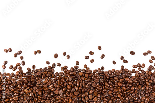 Coffee beans background with white area for copy space.