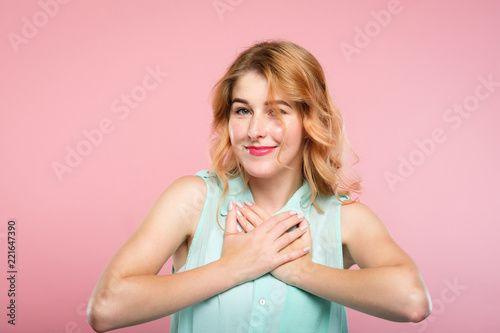 Принти на полотні flattered and happy pretty blond girl