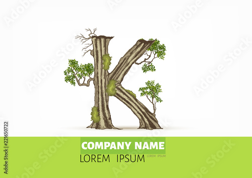 Tree font.Twisted tree  in the shape of letter.Letter A B C vector alphabet with tree. ABC concept type as logo.Eco concept. 