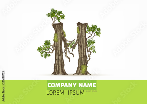Tree font.Twisted tree  in the shape of letter.Letter A B C vector alphabet with tree. ABC concept type as logo.Eco concept. 