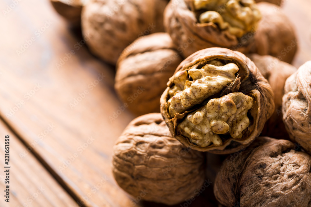 Fresh walnut on table