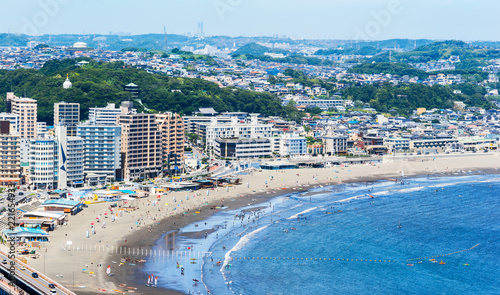 enoshima island and urban skyline view in kamakura