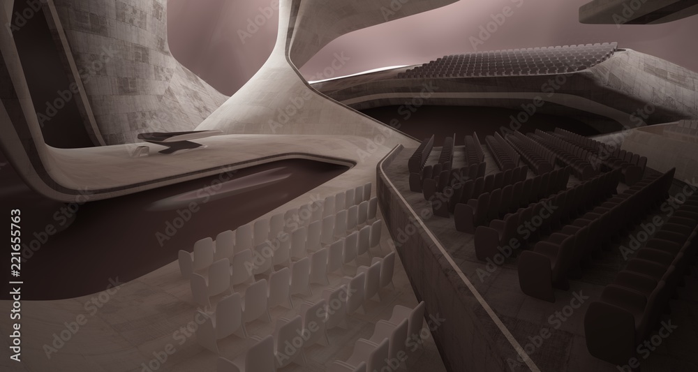 Conceptual abstract design of the interior of the concert hall and grand piano in a modern style. 3D illustration and rendering. Conceptual abstract design of the interior of the concert hall and grand piano in a modern style. 3D illustration and rendering.
