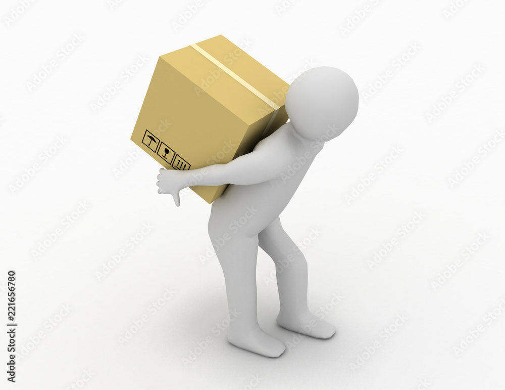 3d people - human character carry a big package . 3d render illustration 3d people - human character carry a big package . 3d render illustration