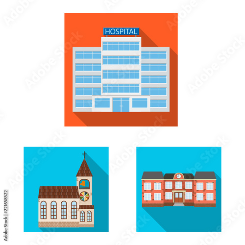 Fototapeta Naklejka Na Ścianę i Meble -  Isolated object of building and front icon. Set of building and roof stock vector illustration.